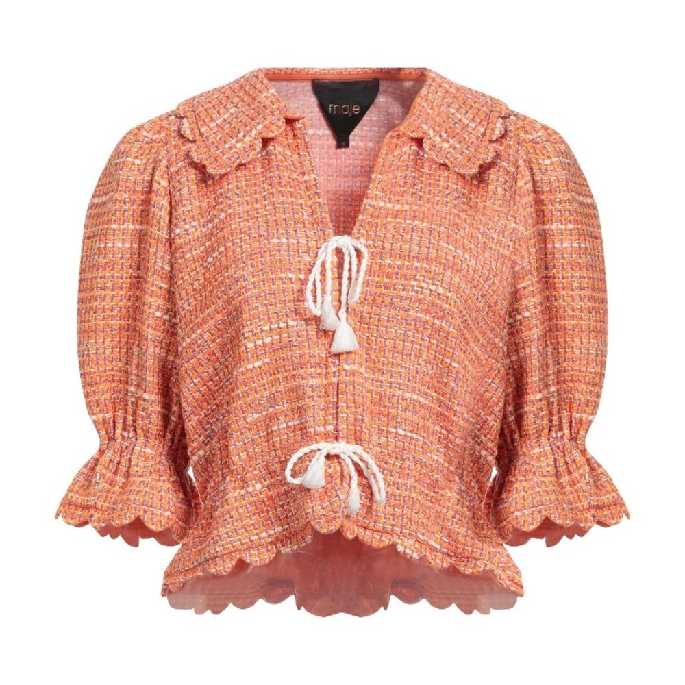 Maje coral tweed scalloped sweater 6 NWT